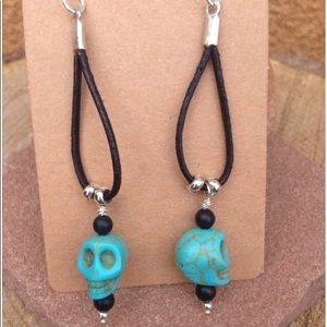 One pair handmade sugar skull/Calavera Turquoise Howlite drop earrings